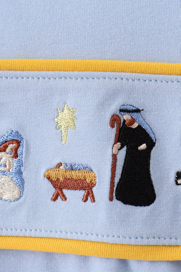 Boys Blue Nativity Embroidery Top