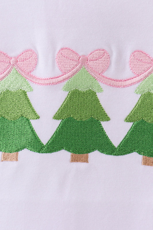 Girls Pink Christmas Tree Embroidery Pants Set
