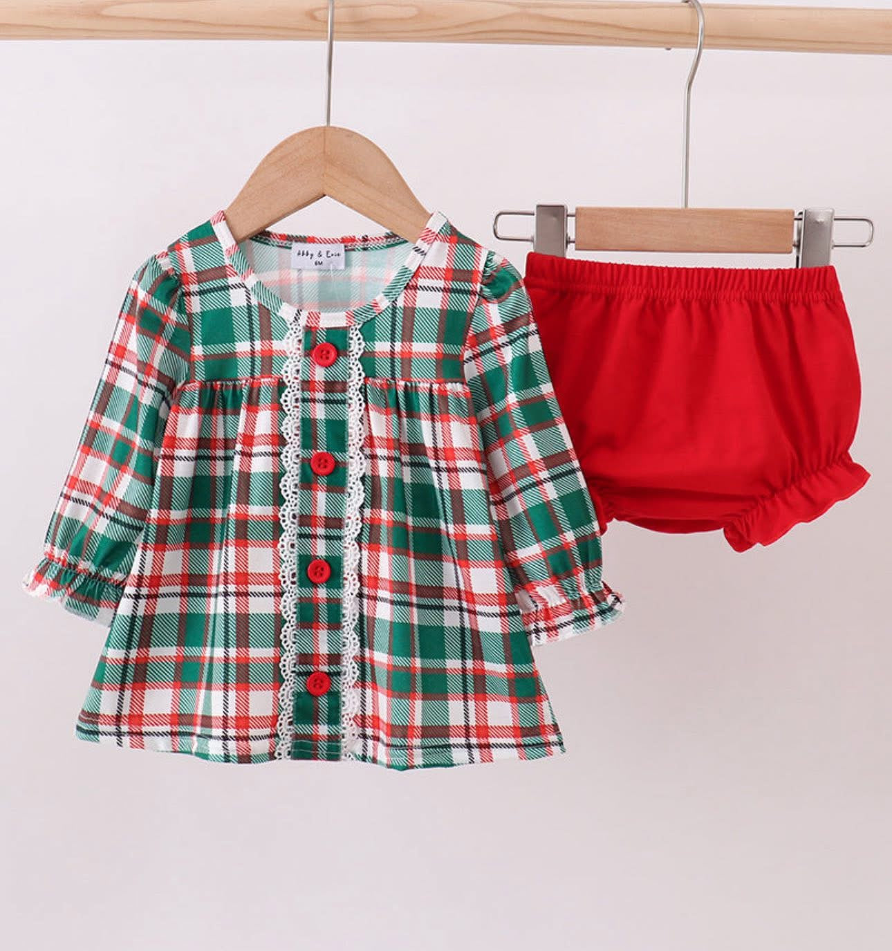 Girls Green Plaid Ruffle Bloomer Set