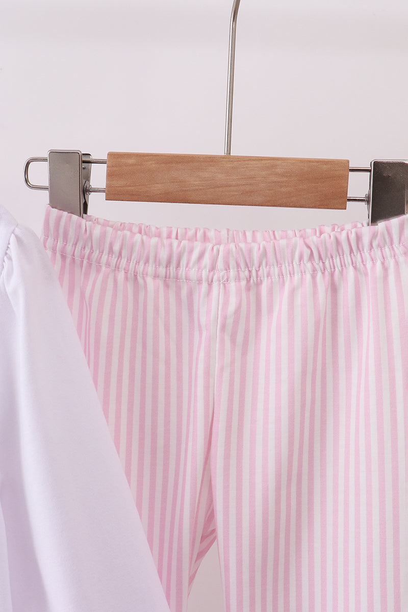 Girls Pink Christmas Tree Embroidery Pants Set