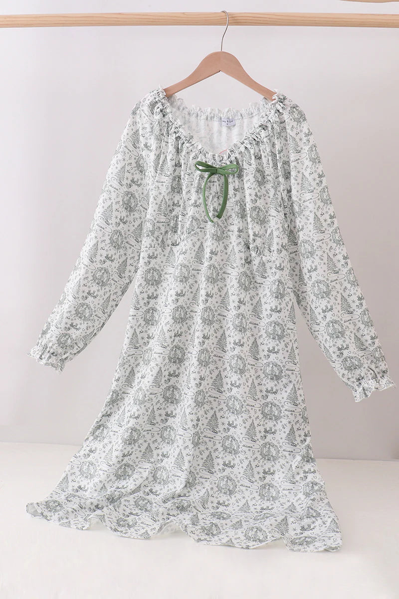 Womens Green Christmas Tree Print Mom Pajama