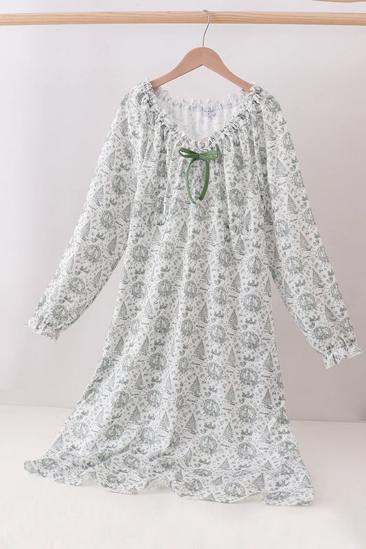 Womens Green Christmas Tree Print Mom Pajama