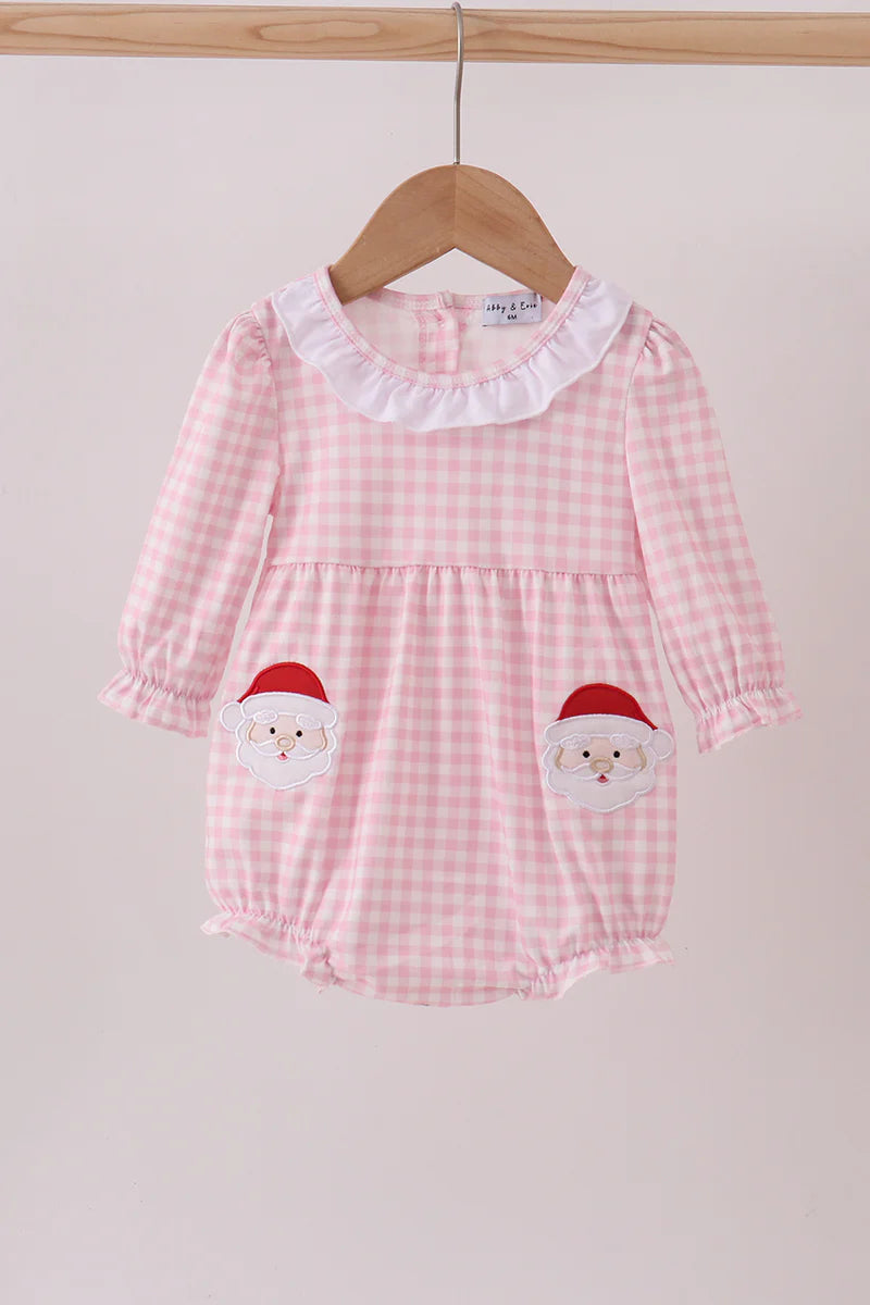 Girls Pink Santa Claus Appliqué Ruffle Bubble