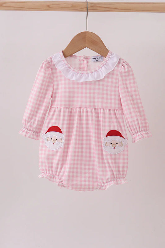 Girls Pink Santa Claus Appliqué Ruffle Bubble