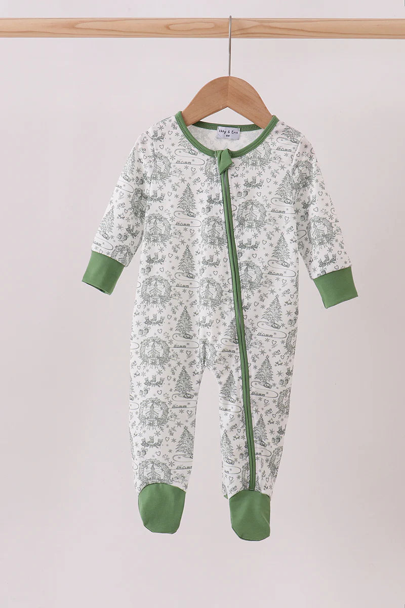 Boys Green Christmas Tree Print Romper