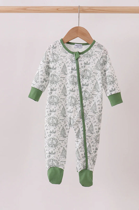 Boys Green Christmas Tree Print Romper