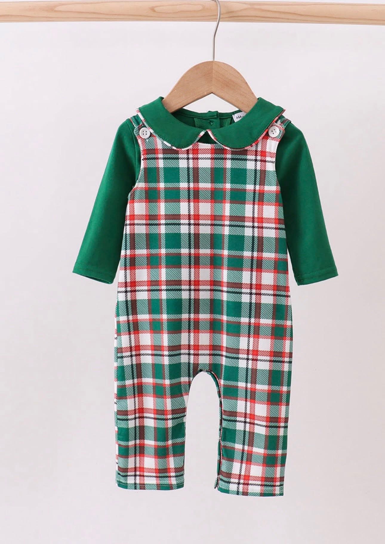 Boys Green Plaid 2 Piece JonJon Set