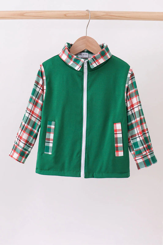 Boys Green Plaid 2pc Vest Set