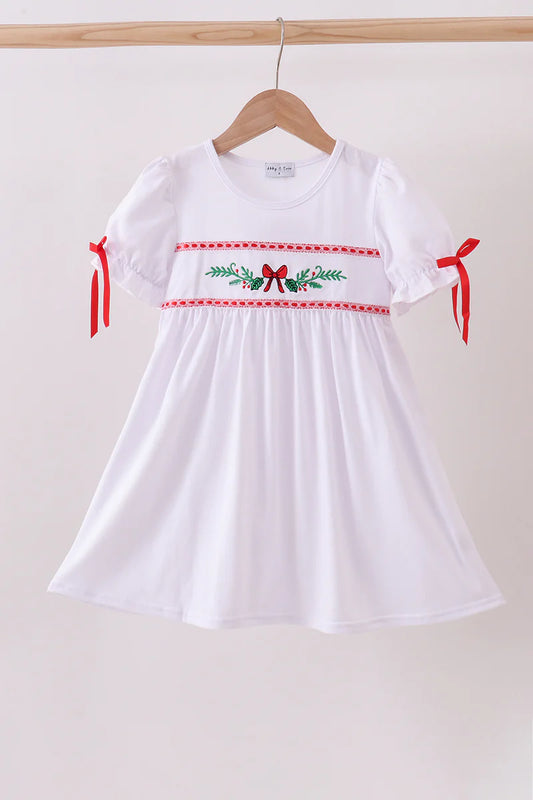 Girls White Holly Embroidery Dress