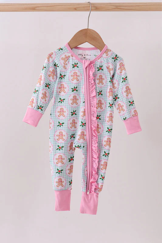 Girls Pink Gingerbread Bamboo Ruffle Romper